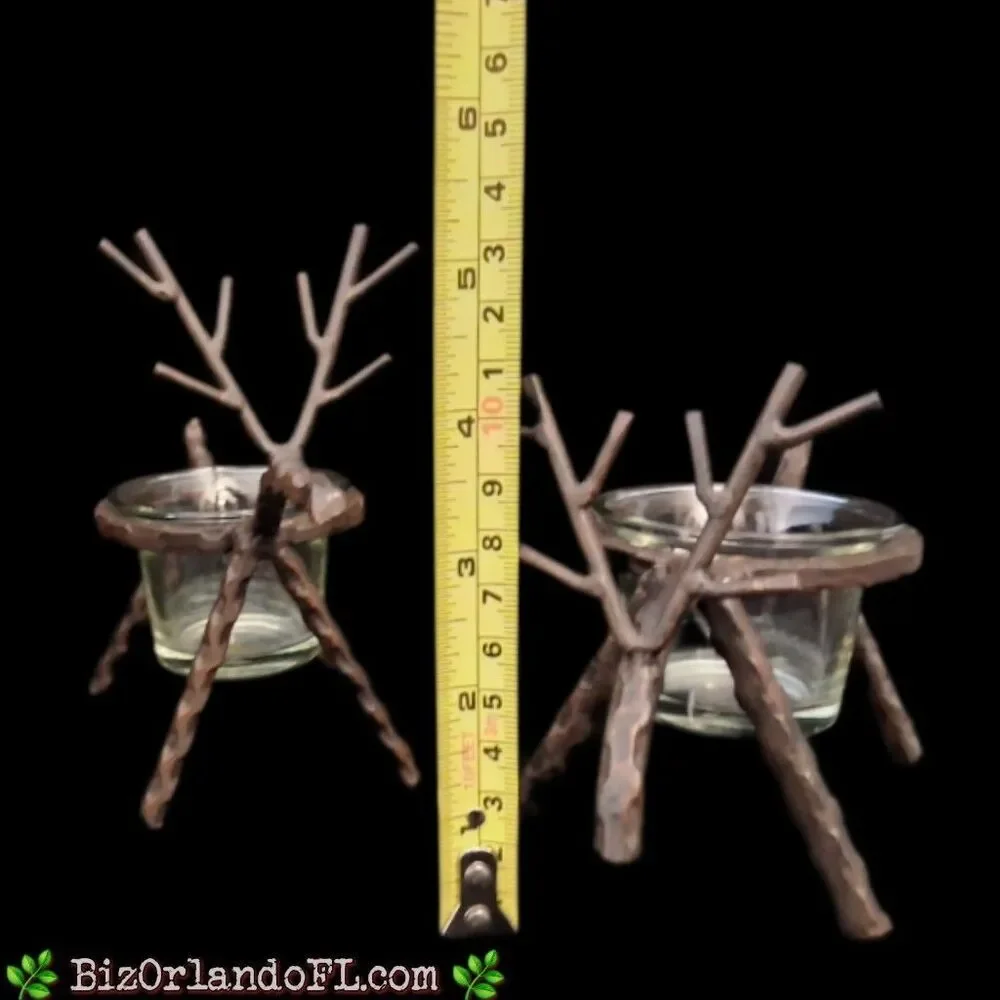 Reindeer Candle Holders Metal Votive Tealight Rustic Decor Christmas (Set of 2)